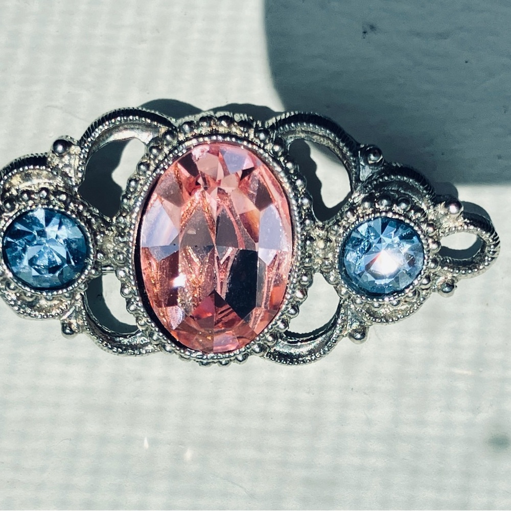 Source Unknown Pink and Blue Gem Brooch